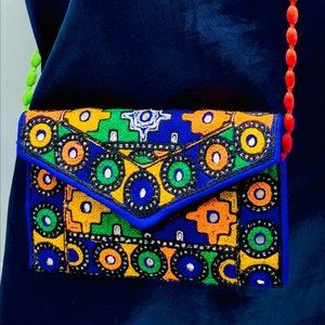 Handmade Multicolor Cross Bag, Ethnic Tribal Bag With Thread Work and Mirrors